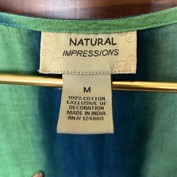 100% Cotton Striped Blue Green Turquoise Bead Detail Beach Swim Cover Dress - Picture 6 of 8